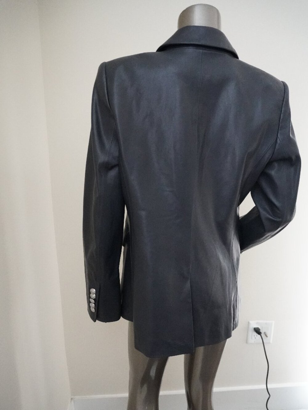 Veronica Beard Leather Miller Dickey Blazer Navy Silver Buttons Jacket Size 10 - Picture 5 of 10